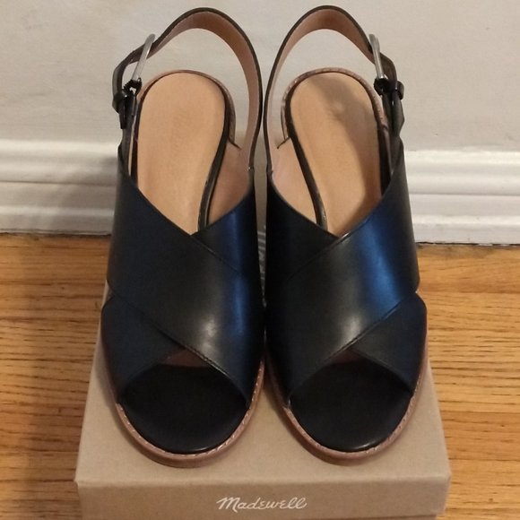 Madewell Shoes - Madewell CrissCross High-Heel Leather Sandals in True Black - Size 8